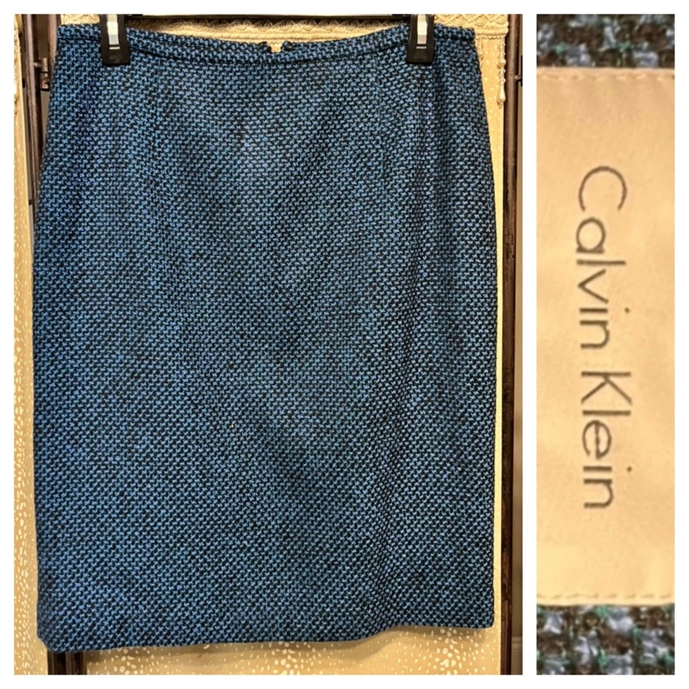 Calvin Klein Tweed Blue / Back / Teal Pencil Skirt